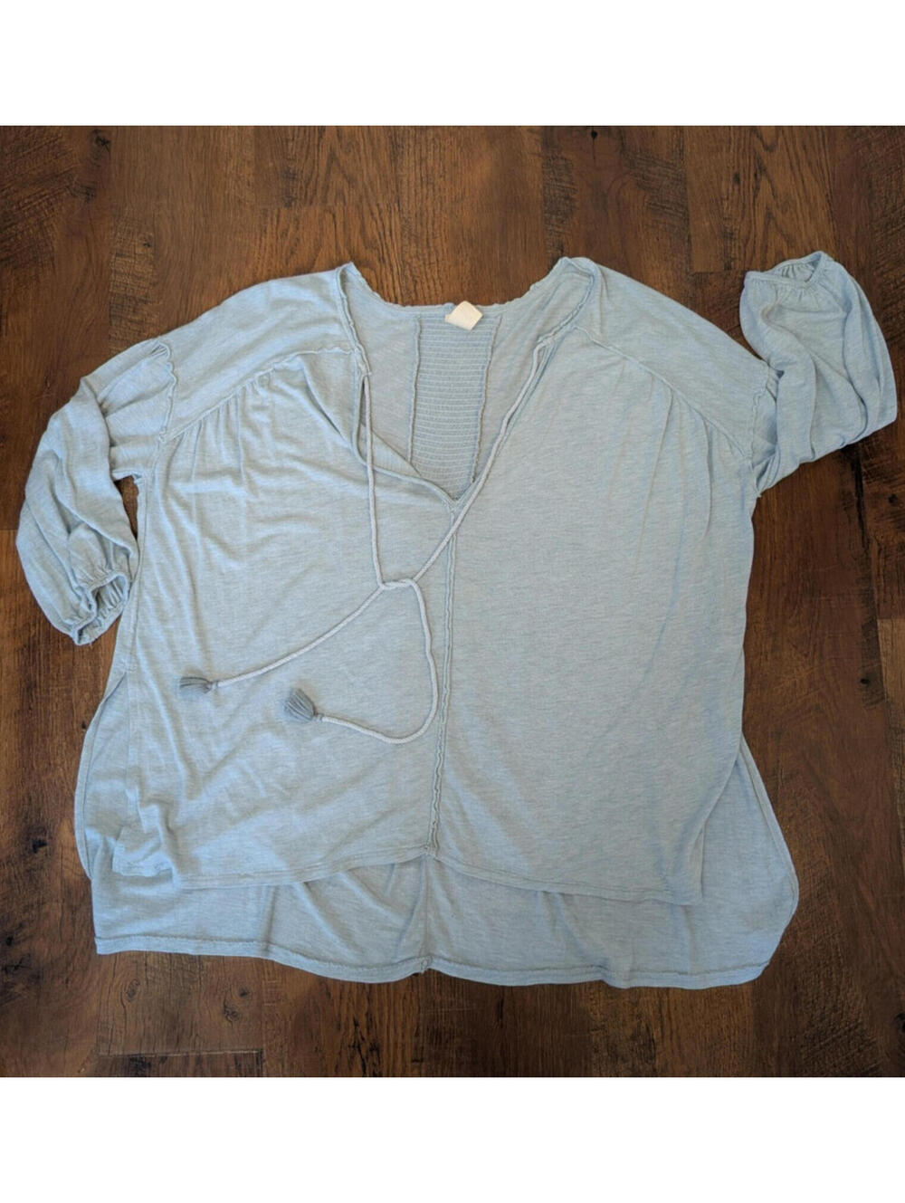 Coastal Grandma Free People We The Free Linen Peasant Blouse Small Ice Blue